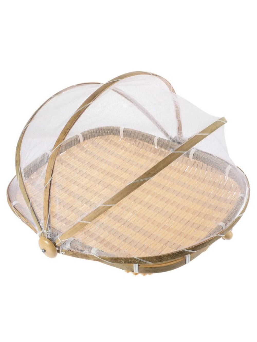 2 PCS Hand Woven Bamboo Serving Basket with Removable Gauze Food Cover